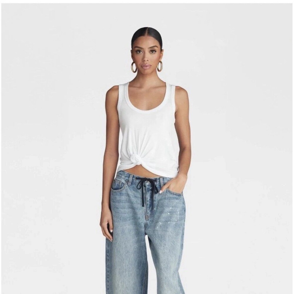 KBB by KAHLANA Women's Long Sleeve 'The Knotted Tank Top' - White XS NWT